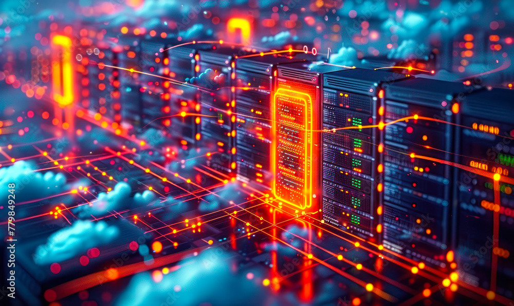 Poster futuristic visualization of serverless computing infrastructure highlighting faas in a digitally con