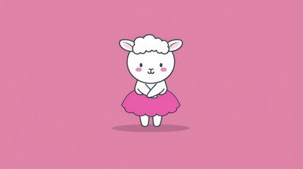   A white sheep in a pink dress against a pink backdrop Another white sheep wearing a pink skirt on the same pink background