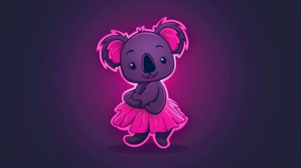   A koala in a pink dress, arms crossed, head turned –– on a dark background