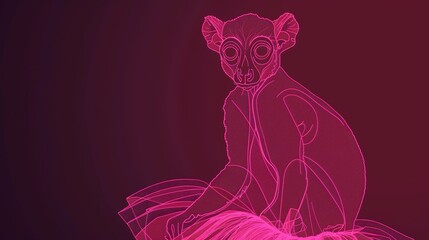   A monkey atop a leg, seated with a red backdrop behind it