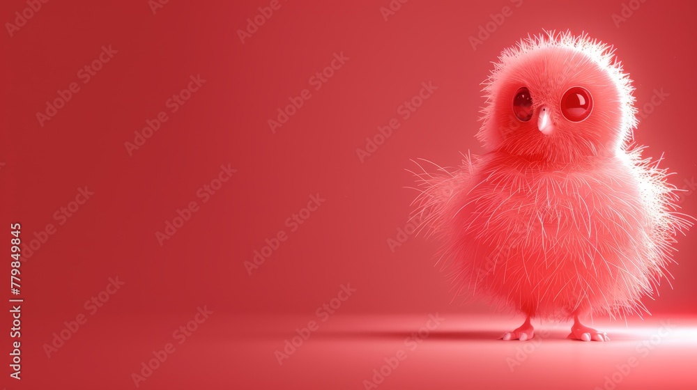 Poster a tight shot of a small bird against a vivid red backdrop, its features subtly softened by a gentle 