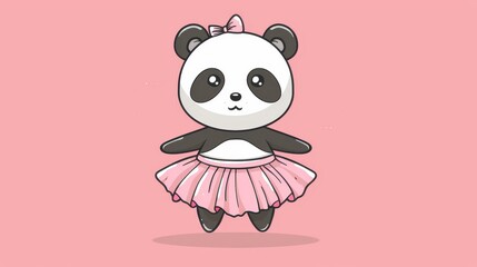   A panda bears, one in pink tutu , the other in black-and-white, both wearing pink tutus