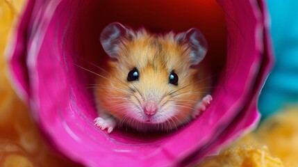 Hamster Peeks Out of Pink Tube