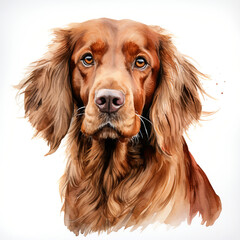 Beautiful red setter portrait over white background. Digital watercolour.