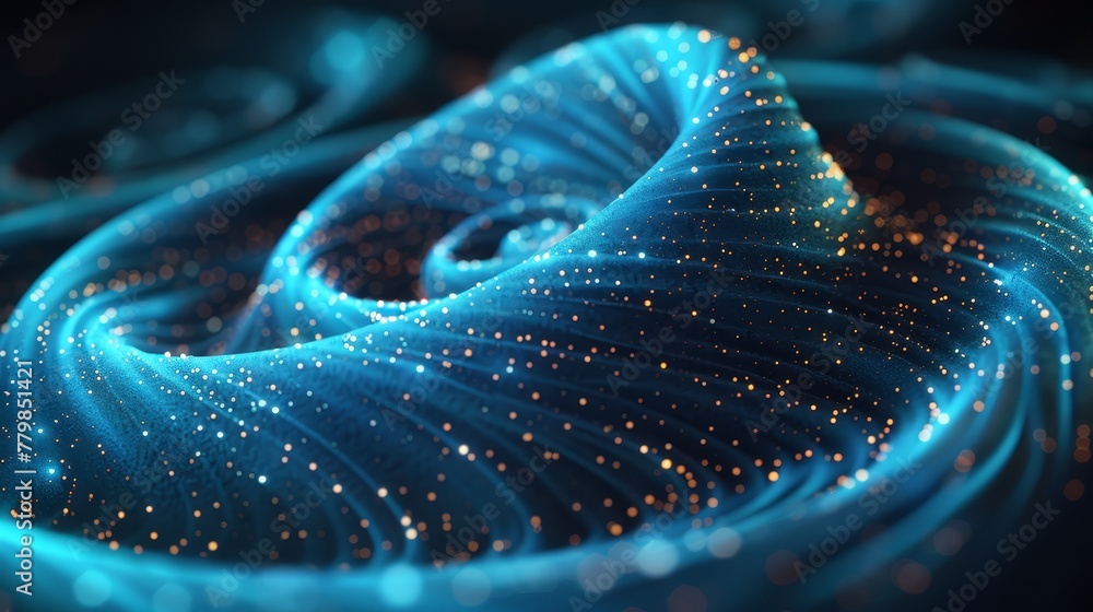 Poster a tight shot of a blue object densely covered in clusters of tiny dots, arranged at its top and bott