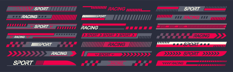 Sports Car Stickers Feature Vector Designs With Speed-themed Elements Like Arrows And Stripes in Red and Black Colors - 779852044