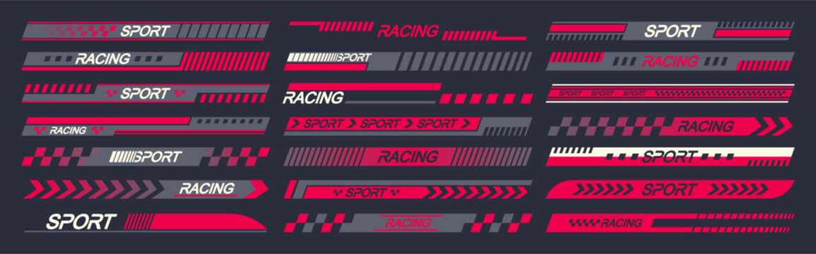 Sports Car Stickers Feature Vector Designs With Speed-themed Elements Like Arrows And Stripes in Red and Black Colors