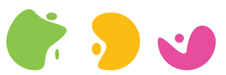 Organic colorful blob shapes. Round abstract organic shape collection. Pebble, drops and stone silhouettes. Random abstract liquid organic irregular blotch shapes. Collection of modern forms