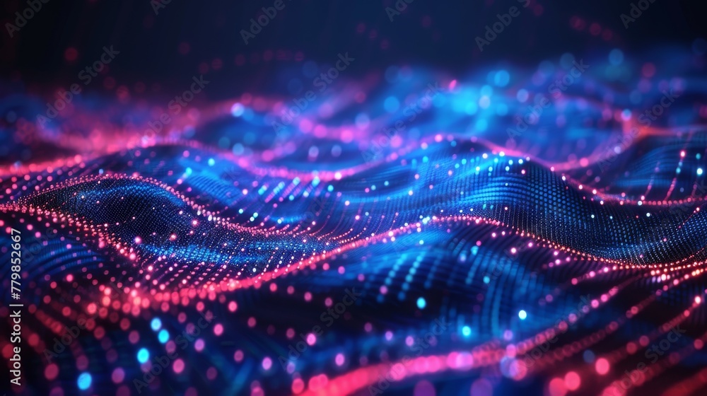 Poster 3D grid background of digital technology and Ai technology. Futuristic wireframe of digital technology and AI. Illustration of cybersecurity background.