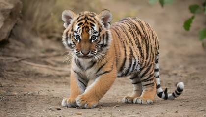 A-Tiger-Cub-Exploring-Its-Surroundings- 3 - obrazy, fototapety, plakaty