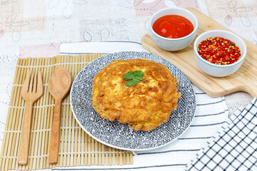 Traditional Thai street food, Minced Pork Omelette with Rice