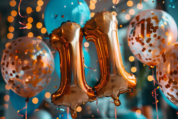 Birthday poster at the age of 11. 11th anniversary. inflatable numbers 11 on the background of Balloons 