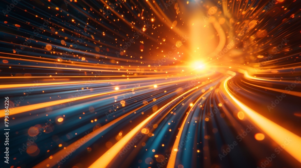 Aufkleber abstract fast moving stripe lines with glowing sun light flare. high speed motion blur. concept of l
