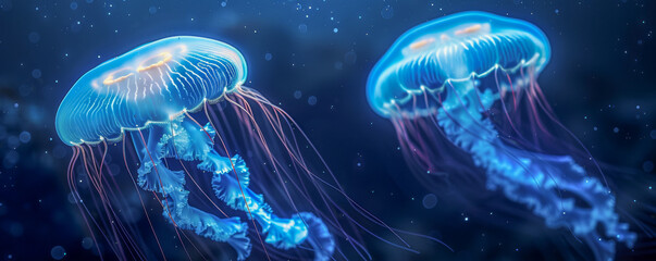 Bioluminescent Jellyfish Effortlessly Gliding Through the Ocean's Depths with Ethereal Grace