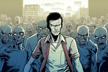 Zombie hoard with their leader illustration. - obrazy, fototapety, plakaty
