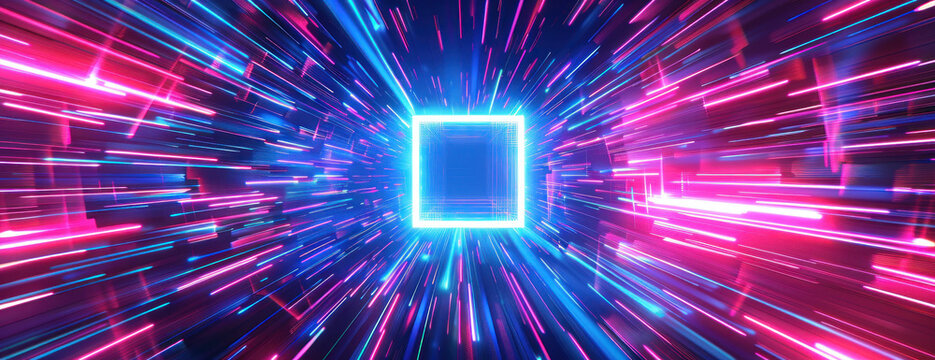 Fond dynamique et vibrant pr&eacute;sentant une repr&eacute;sentation abstraite de la vitesse de la lumi&egrave;re, illustration avec espace pour texte.