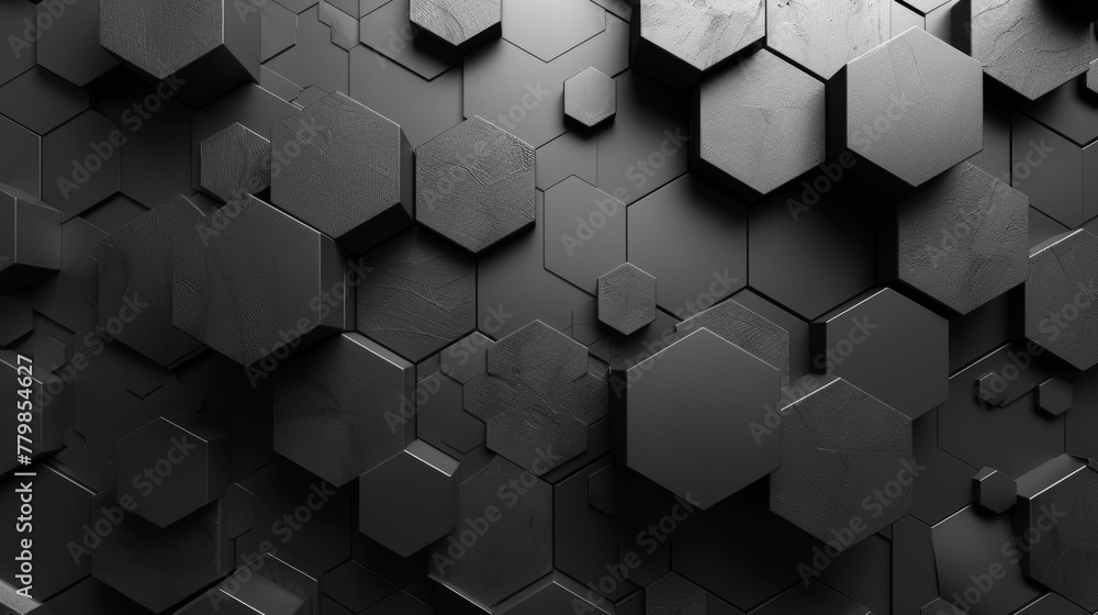 Aufkleber the background texture is dark grey hexagonal tech, black, and rendered in 3d