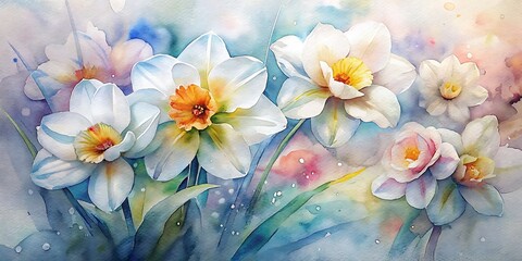 Beautiful Spring Flowers painted with watercolor, Spring Watercolor flowers, Spring Background 