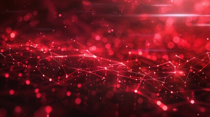 Background texture of abstract dots and lines on a red polygonal tech network. 3D rendering of an abstract red polygonal tech network.