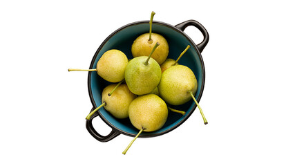 Fresh Pears in а Clay Bowl. PNG Design Element. 