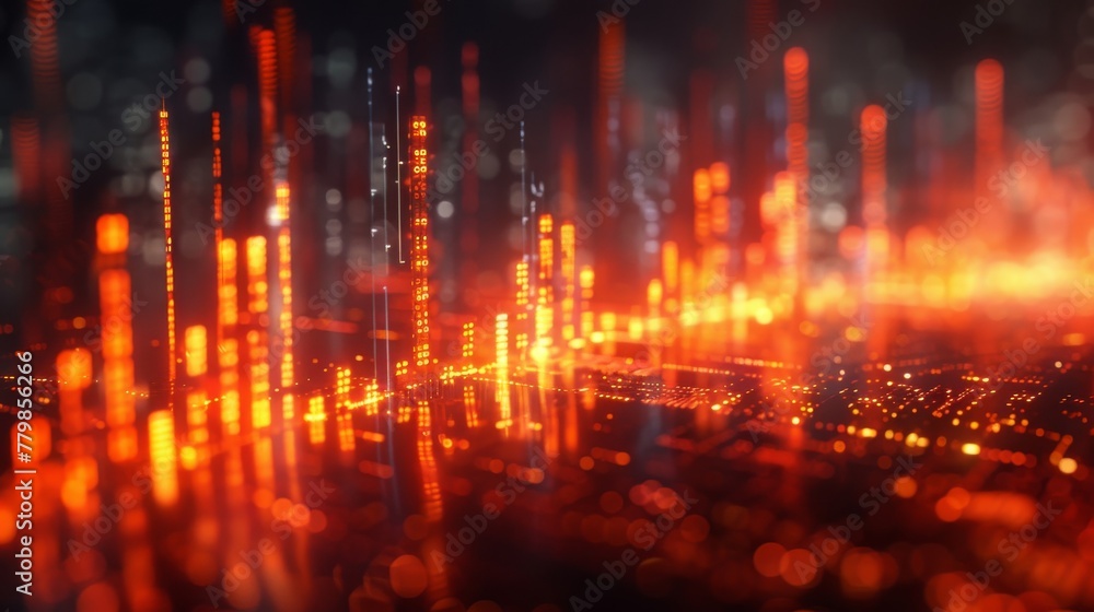 Poster Investing and finance concept. Glowing stock chart with candlestick and big data index grid. 3D rendering.
