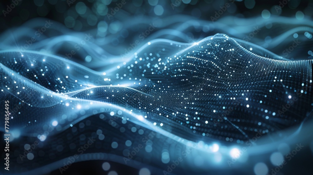 Poster Future technology. IOT artificial intelligence. Particle grids. Cloud networks. IOT electronic cloth.