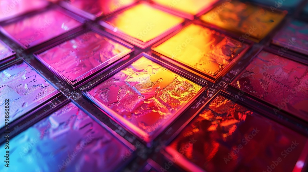 Poster background with silicon wafers and hardware data processing. 3d rendering