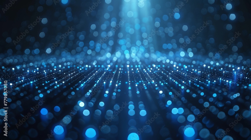 Poster a futuristic technology background with a blue background with blue particles. 3d rendering.