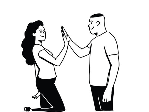 Womman and man doing hi5 appreciate of success, or team work celebration of success concept vector drawing