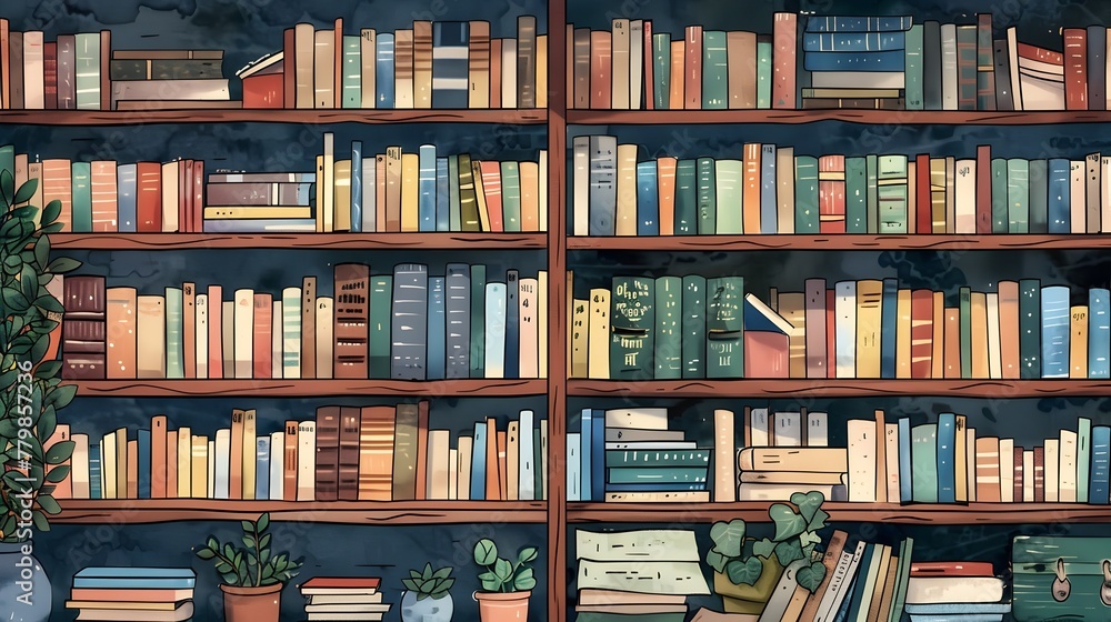 Poster curated library bookshelf a treasury of knowledge awaiting