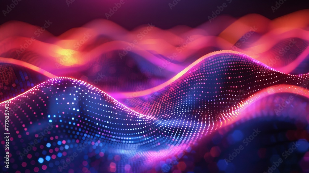 Aufkleber This is an abstract digital background with dots and weaving lines. Digital technology. The rendering is in three dimensions.