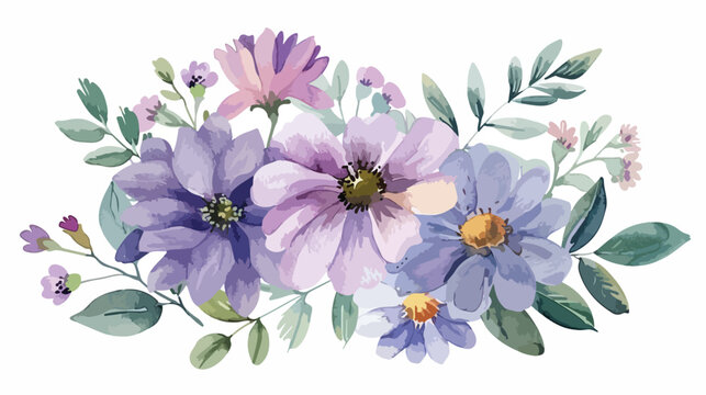 Beautiful floral hand drawn watercolor bouquet bunch
