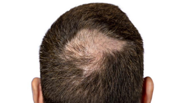 Person with Hair Loss problems closeup. Alopecia Balding Hairs on man Scalp. Human Alopecia or Hair Loss. Scratching his Head. Baldness. Depression, Stress. PNG Design Element.