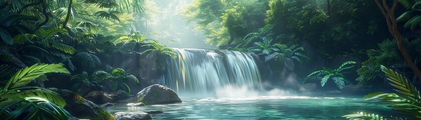 Fototapeta na wymiar Exotic jungle waterfall, natural, vivid, adventure, vibrant colors