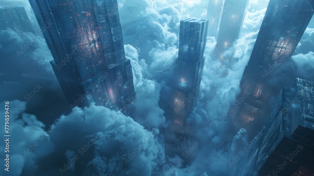 Aufkleber conceptual rendering of a metaverse city and a cyberpunk future
