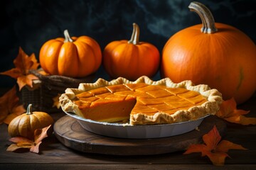 Warm Cooking pumpkin pie. Autumn fall. Generate Ai