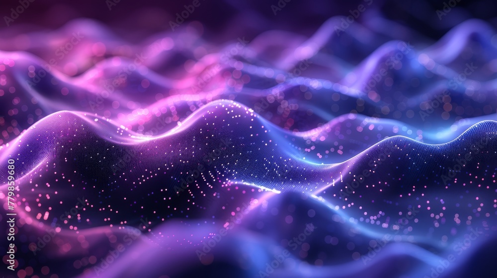 Fototapete 3D rendering of a blue purple wave line on a light gradient dark background. Abstract technology big data digital background.