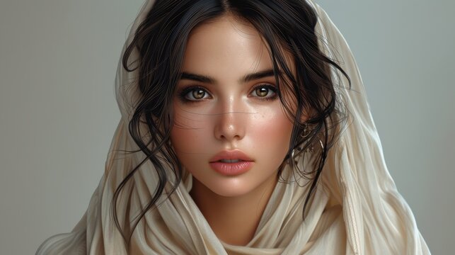 The social media avatar modern icon depicts a beautiful Muslim woman. Muslim culture. Portrait of a young woman.