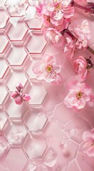 An elegant display of pink flowers among crystallized geometric patterns: a combination of nature and art