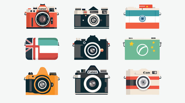 Camera icon with various models and motifs of country