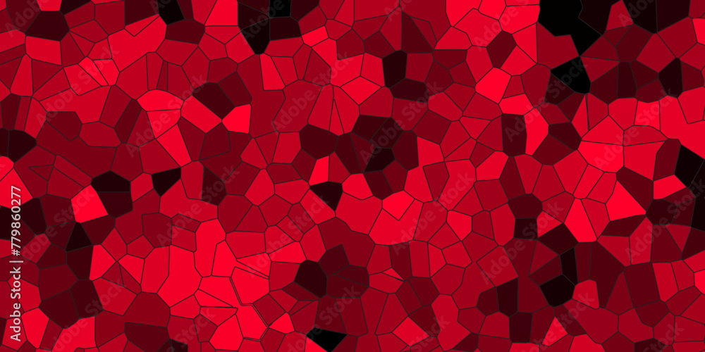 Aufkleber red color broken stained-glass background with black lines. voronoi diagram background. seamless pat
