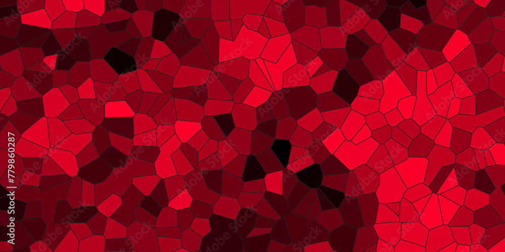 Poster red color broken stained-glass background with black lines. voronoi diagram background. seamless pat
