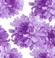 Elegant seamless pattern of blooming purple chrysanthemums, ideal for textile design, wrapping paper and decorative backgrounds