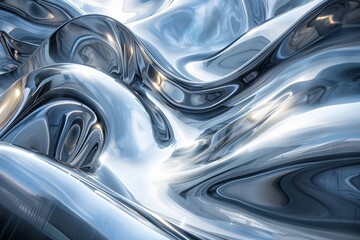 Abstract silver metallic shapes floating high in the atmosphere