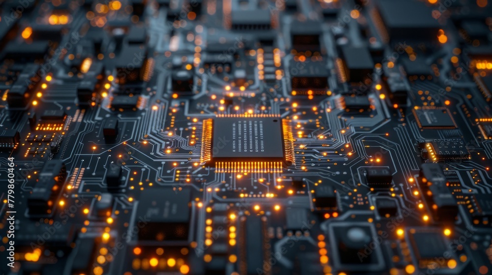 Aufkleber Cyberpunk AI 3D rendering. Circuit board. Technology background. Central Computer Processors CPU and GPU. Motherboard digital chip. Technical background.