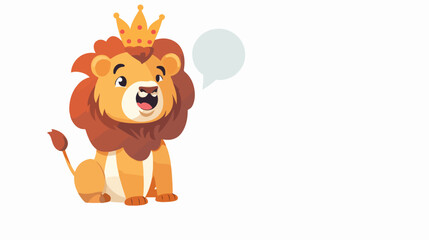 Obraz na płótnie Canvas Cartoon lion with crown with speech bubble flat vector