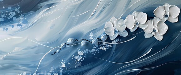 Orchid wisps dancing over a canvas painted in gradients of deep navy and silver-gray.