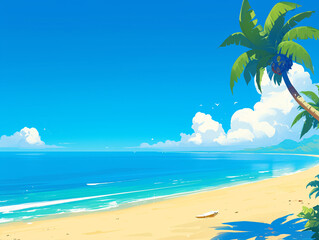 Fototapeta na wymiar Blue sky and white clouds summer beach illustration 