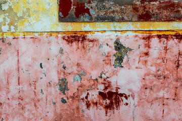 Old wall, peeling ocher and uellow paint colorful texture - 779861285