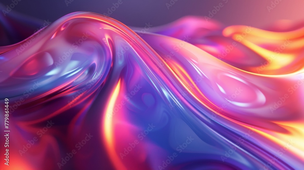Poster this abstract fluid holographic neon curved wave in motion background 3d render is ideal for backgro
